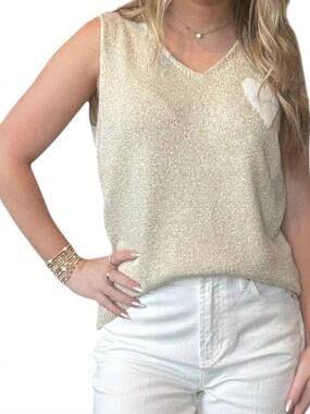 NEW CHARLIE B v-neck knit cami with heart in gold
